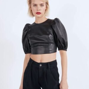product-6-1 Faux leather blouse with voluminous sleeves