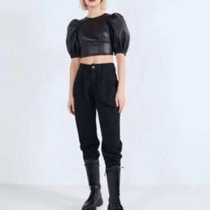product-6-4 Faux leather blouse with voluminous sleeves