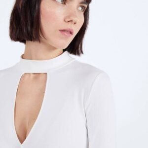 Bodysuit with slit and gathered detail